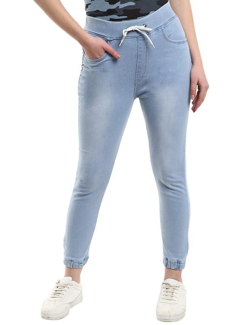 women light blue plain jogger fit jeans - 19187006 - Very Small Image - 1
