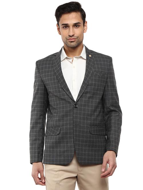 men grey checkered polyester single breasted formal blazer - 19193486 - Very Small Image - 1