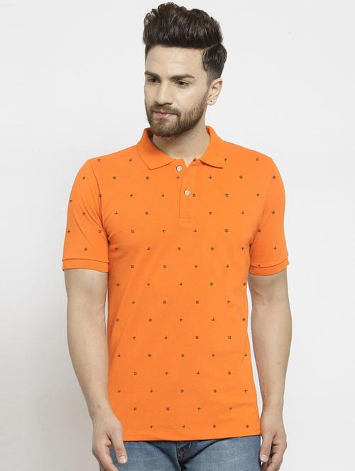 orange printed polo t-shirt - 19196024 - Very Small Image - 1