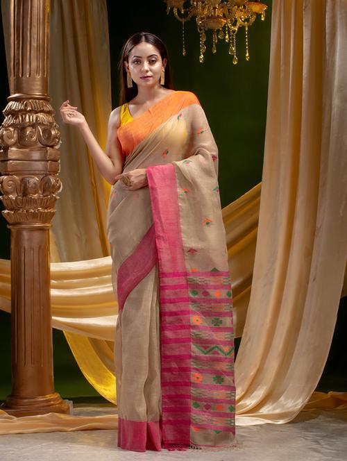 women's null beige colored saree with blouse - 19197298 - Very Small Image - 1