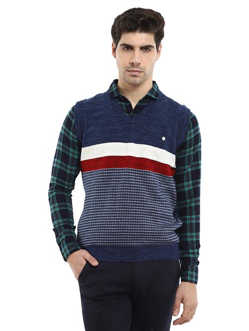 v-neck self design pullover - 19197522 - Very Small Image - 1