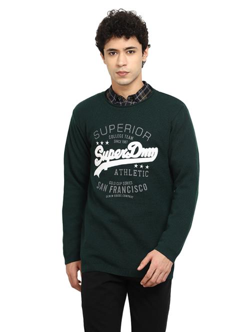 round neck self design pullover - 19197559 - Very Small Image - 1