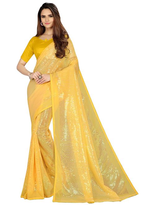 yellow sequin design saree with blouse - 19198374 - Very Small Image - 1