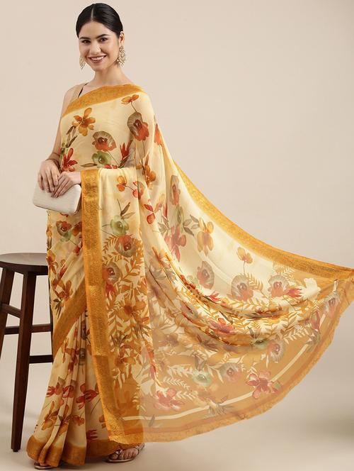 yellow printed saree with blouse - 19198742 - Very Small Image - 1
