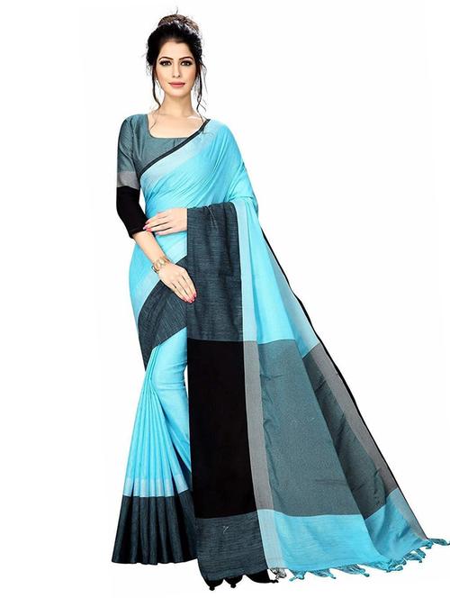 blue self design   set saree with blouse - 19198834 - Very Small Image - 1
