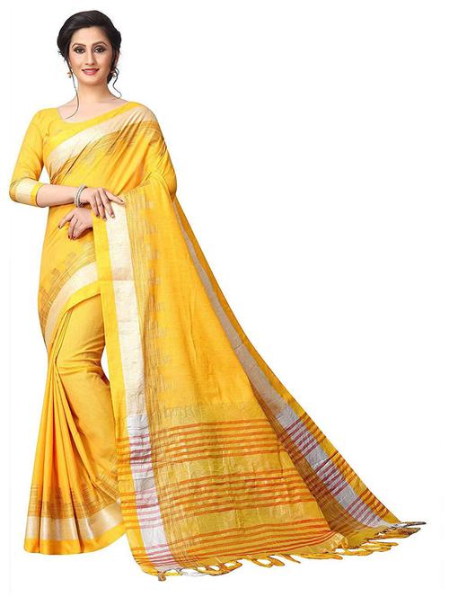 yellow self design saree with blouse - 19198869 - Very Small Image - 1