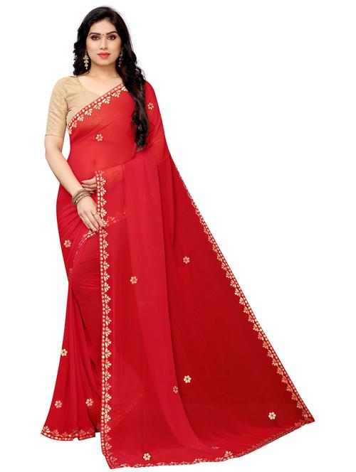 red solid saree with blouse - 19198923 - Very Small Image - 1