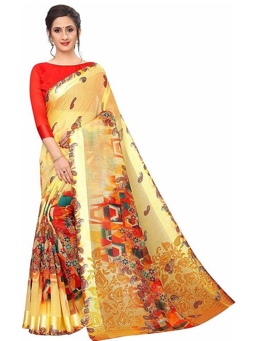 yellow printed saree  - 19199629 - Very Small Image - 1