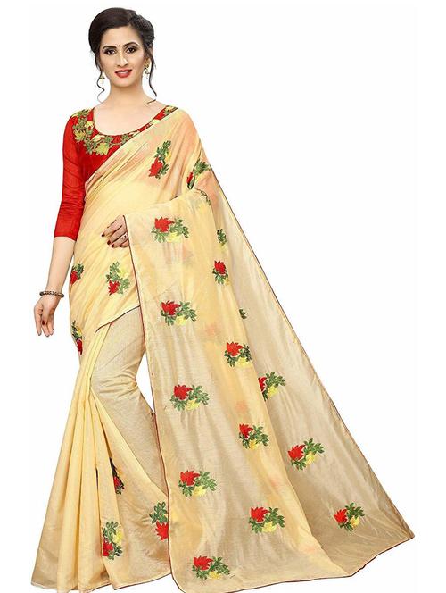 cream embroidered chanderi saree with blouse - 19199715 - Very Small Image - 1