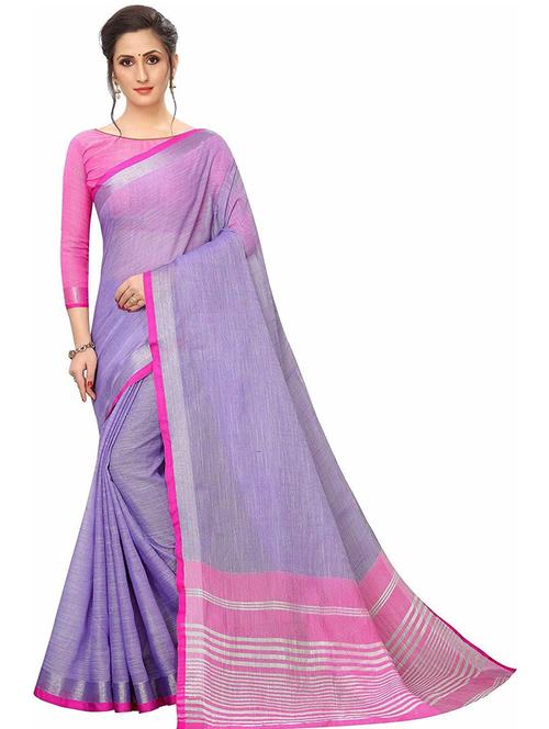 purple self design set saree with blouse - 19199812 - Very Small Image - 1