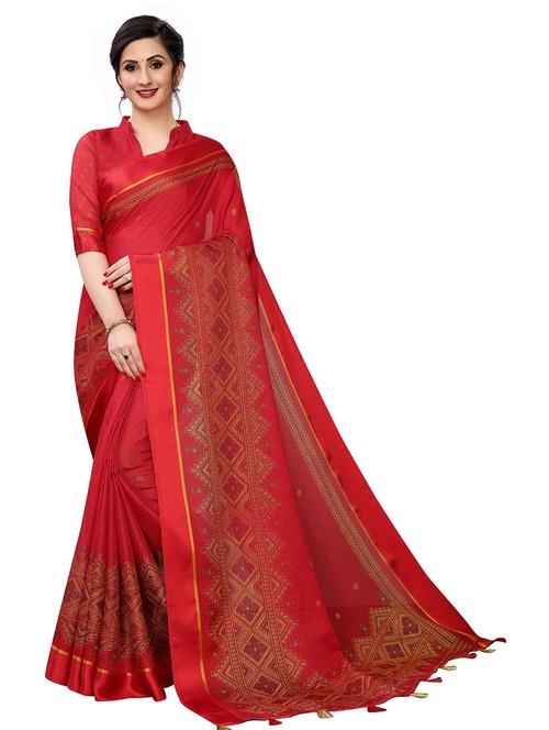 red self design  set saree with blouse - 19199816 - Very Small Image - 1