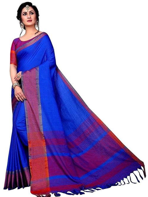 solid bordered saree with blouse - 19199846 - Very Small Image - 1