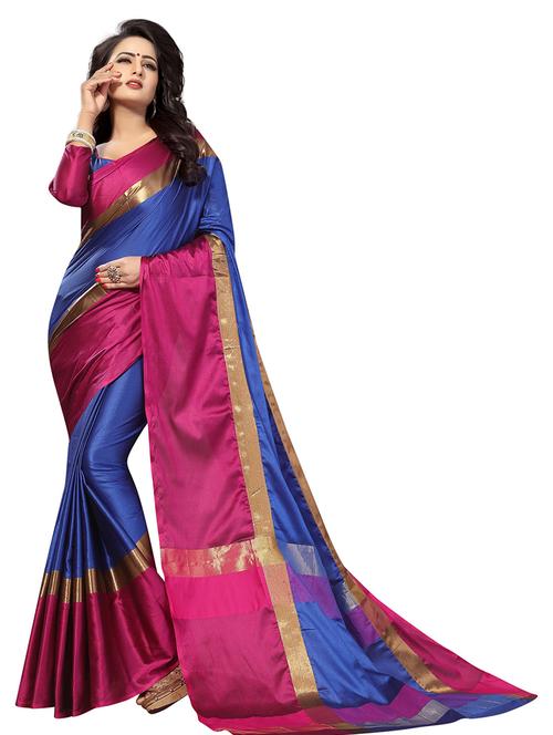 solid bordered saree with blouse - 19199847 - Very Small Image - 1