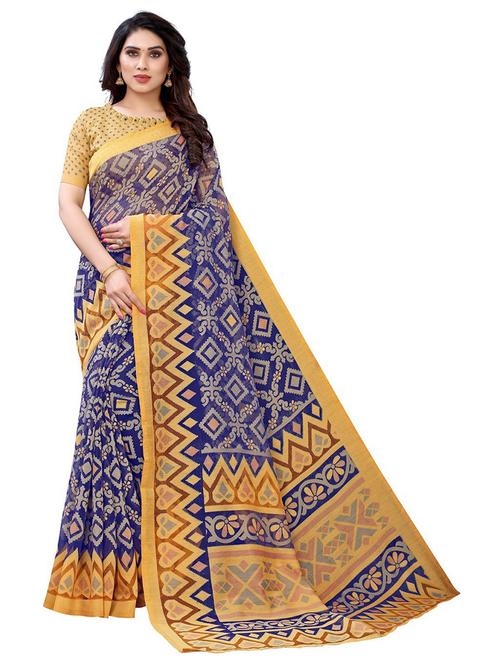 contrast border printed saree  with blouse - 19199974 - Very Small Image - 1