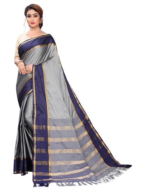 solid bordered saree with blouse - 19200192 - Very Small Image - 1