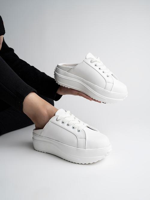 white synthetic laceup sneakers - 19206019 - Very Small Image - 1