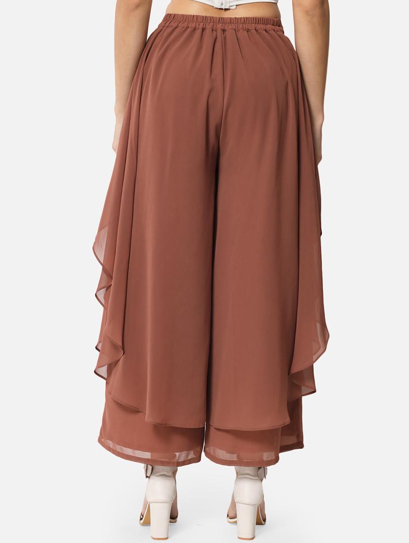 brown solid flared palazzo - 19207369 - Zoom Image - 2