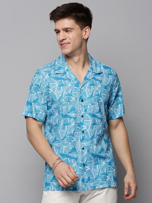 mens leaf print casual shirt - 19208193 - Very Small Image - 1