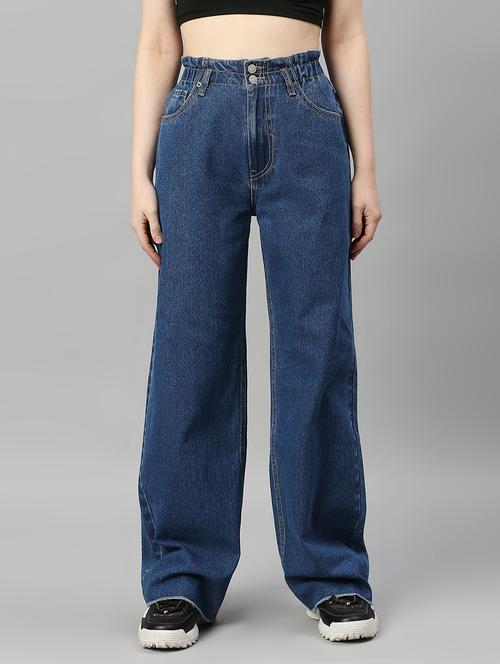 blue solid wide leg denim jean - 19208422 - Very Small Image - 1