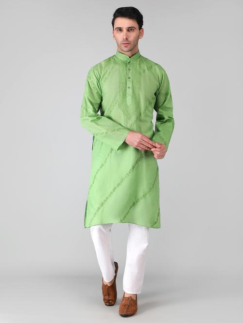 mandarin neck cotton long kurta - 19208496 - Very Small Image - 1