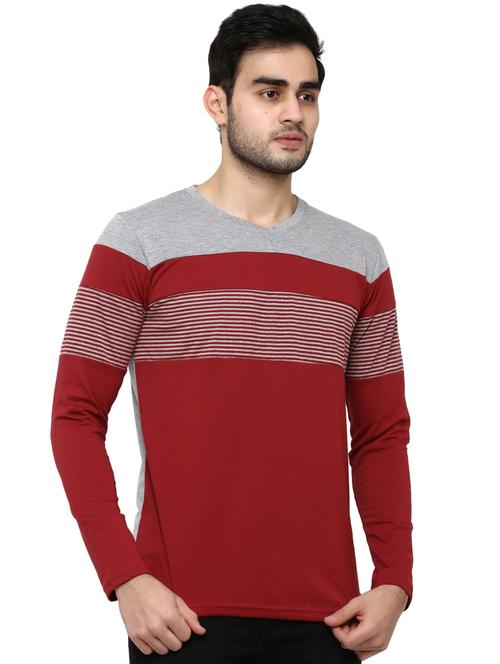 v neck color block t-shirt  - 19214795 - Very Small Image - 1