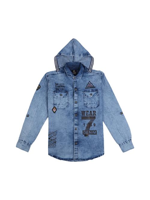 blue placement print hooded shirt - 19217048 - Very Small Image - 1