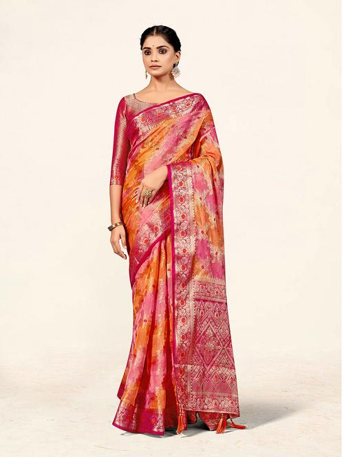 women's self design pink colored saree with blouse - 19218116 - Very Small Image - 1