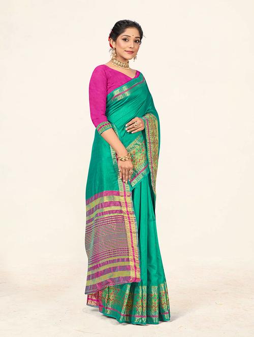 women's self design sea green colored saree - 19218134 - Very Small Image - 1