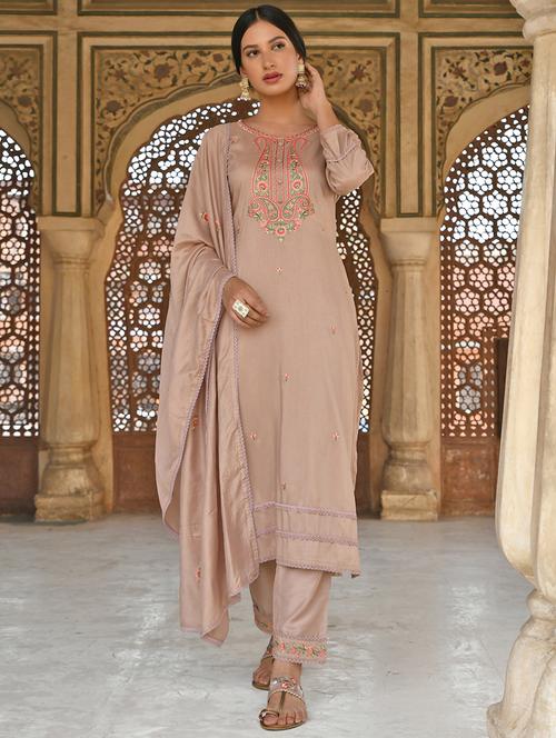 pink kurta pant set with dupatta - 19218489 - Very Small Image - 1