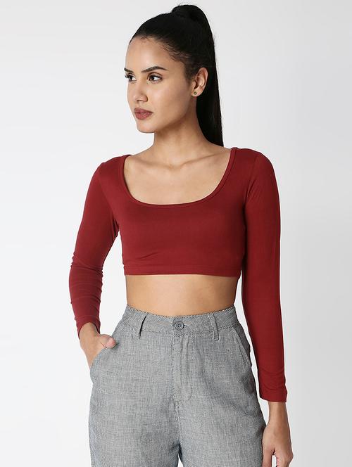 women's crop round neck top - 19220202 - Very Small Image - 1