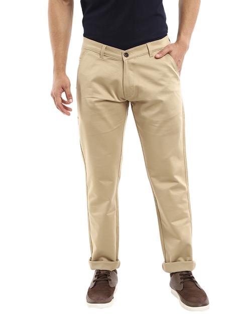 brown solid flat front casual trouser - 19220374 - Very Small Image - 1
