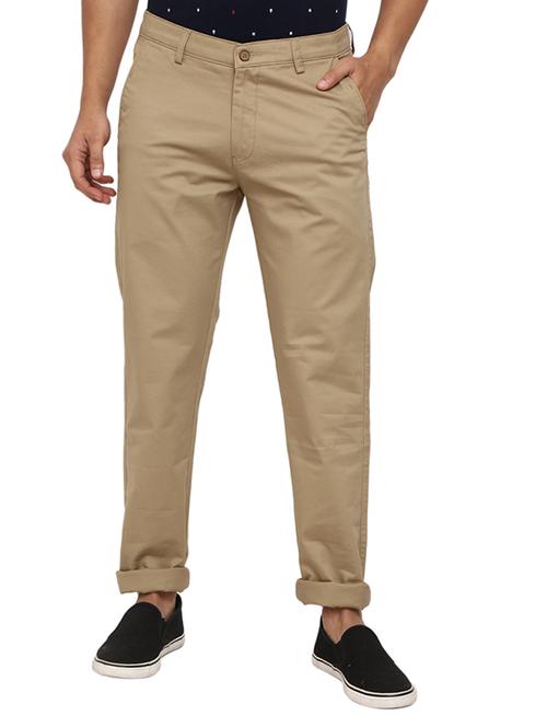 beige solid flat front casual trouser - 19220580 - Very Small Image - 1