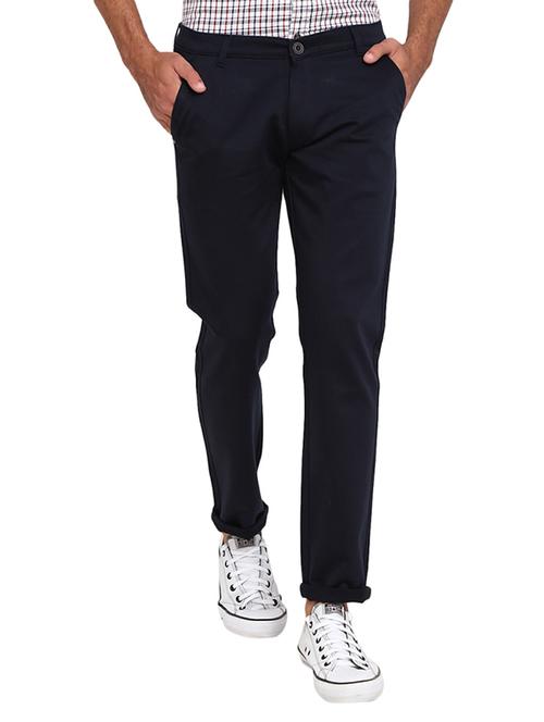 navy blue solid flat front formal trouser - 19220595 - Very Small Image - 1