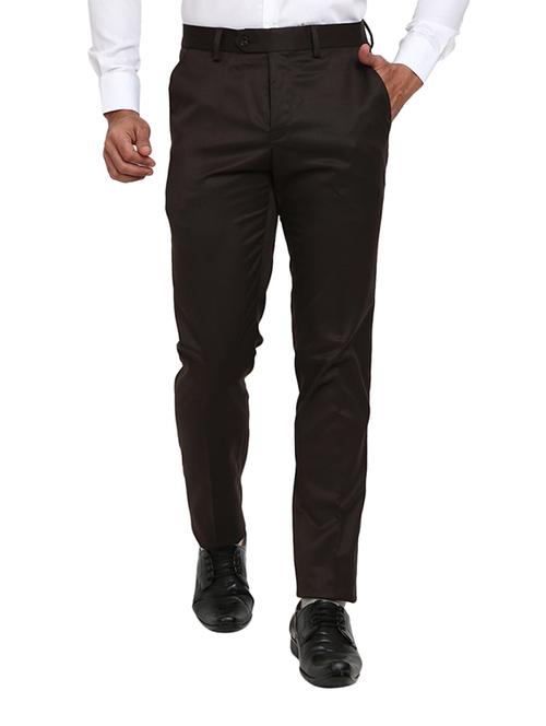 brown solid flat front formal trouser - 19220602 - Very Small Image - 1