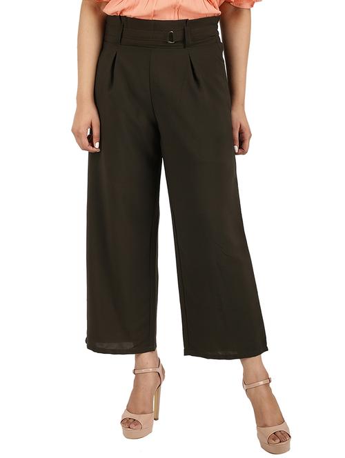 brown solid wide leg trouser - 19220877 - Very Small Image - 1