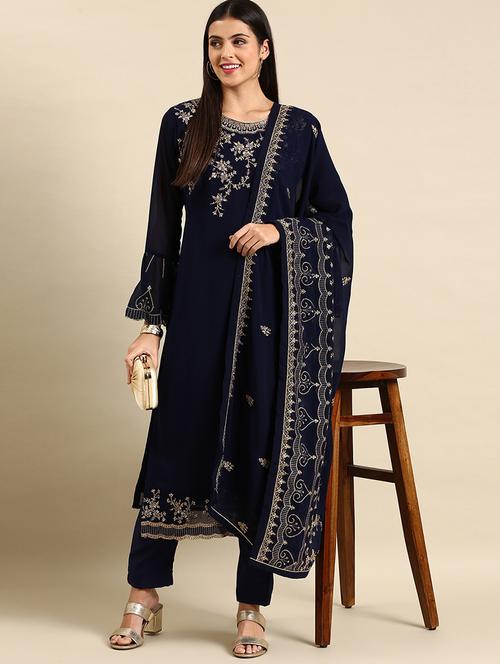 embroidered unstitched suit set - 19220931 - Very Small Image - 1