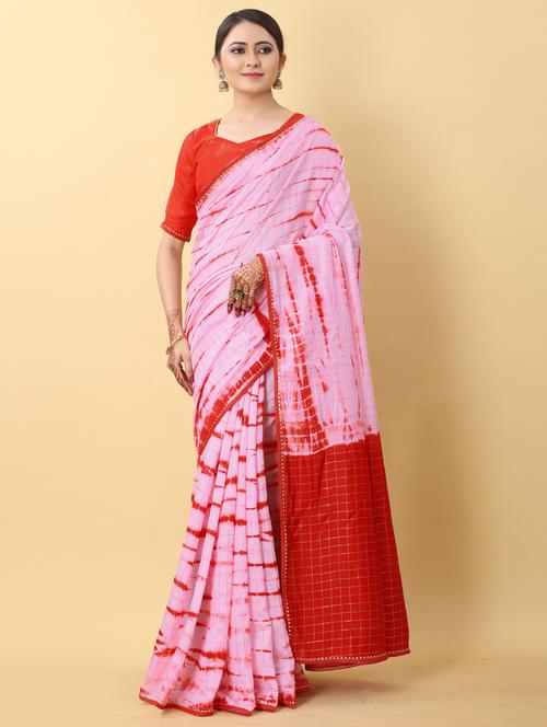pink tie and dye saree with blouse - 19221568 - Very Small Image - 1