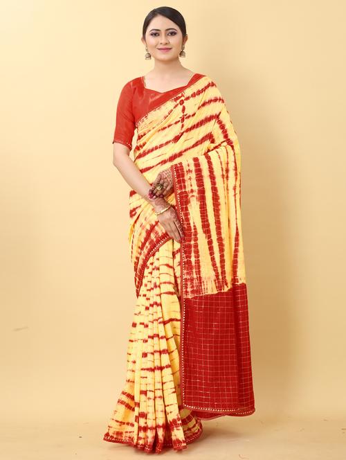 yellow shibori print saree with blouse - 19221571 - Very Small Image - 1