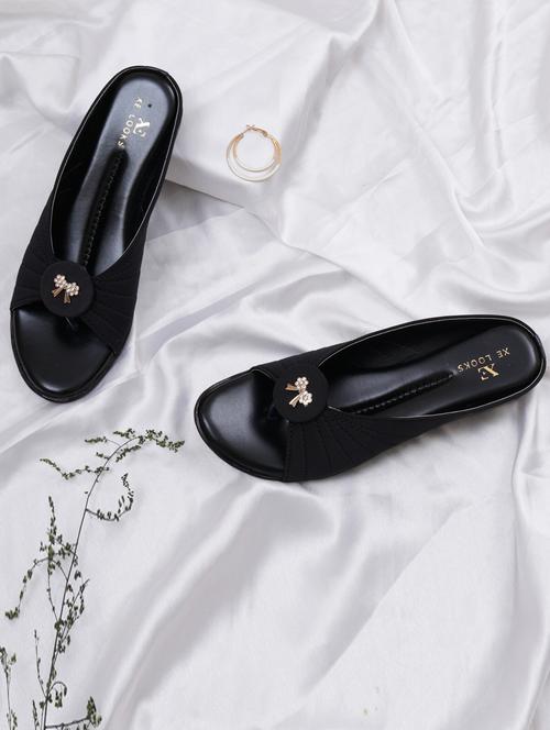 black leatherette slip on sandals - 19224530 - Very Small Image - 1