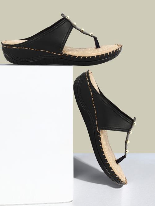 black leatherette slip on sandals - 19224532 - Very Small Image - 1