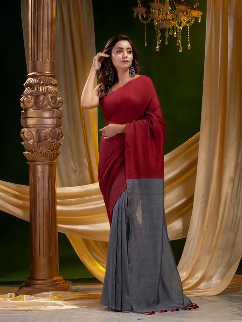 women's solid grey colored saree with blouse - 19225257 - Very Small Image - 1