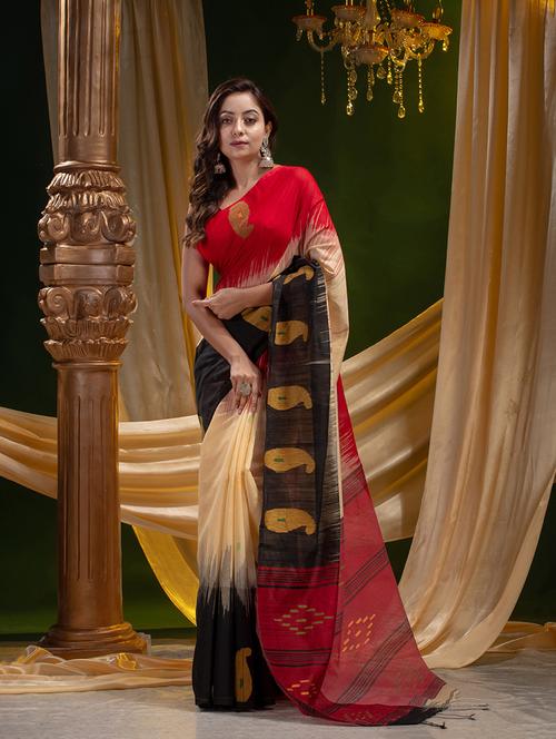 women's self design beige colored saree with blouse - 19225283 - Very Small Image - 1