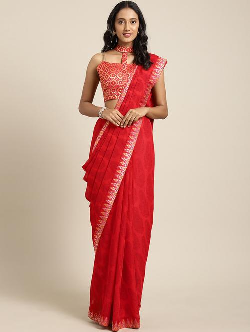 women's printed red colored saree - 19225519 - Very Small Image - 1
