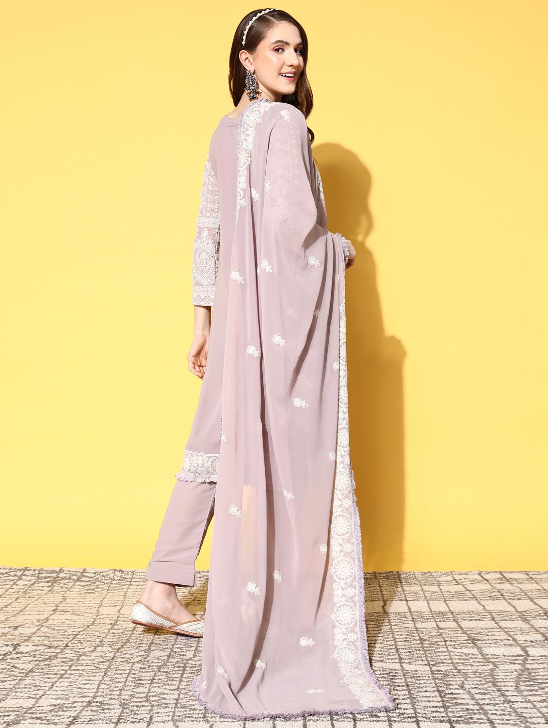 pink solid suit set with dupatta - 19225867 - Standard Image - 2