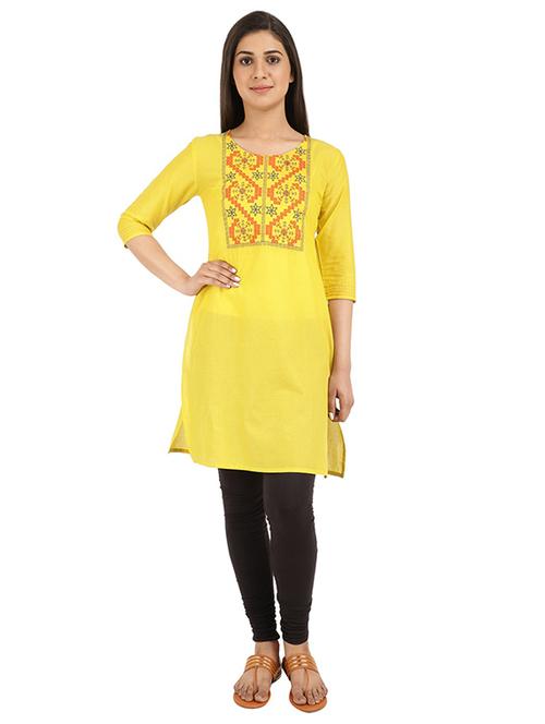 yellow self design straight kurta - 19226166 - Very Small Image - 1