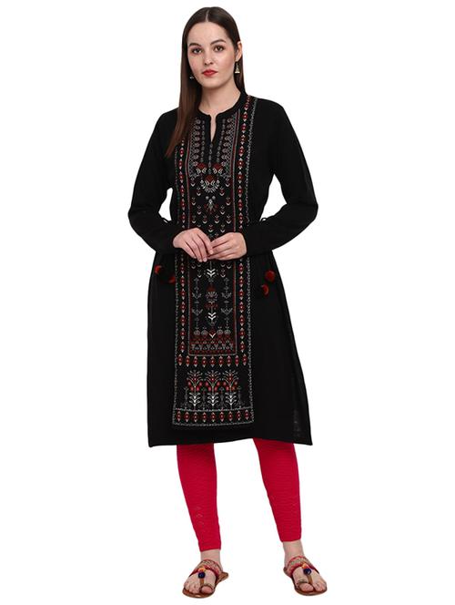black self design straight kurta - 19226434 - Very Small Image - 1