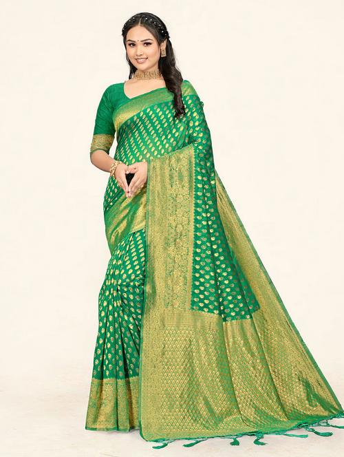 women's self design green colored saree with blouse - 19232819 - Very Small Image - 1