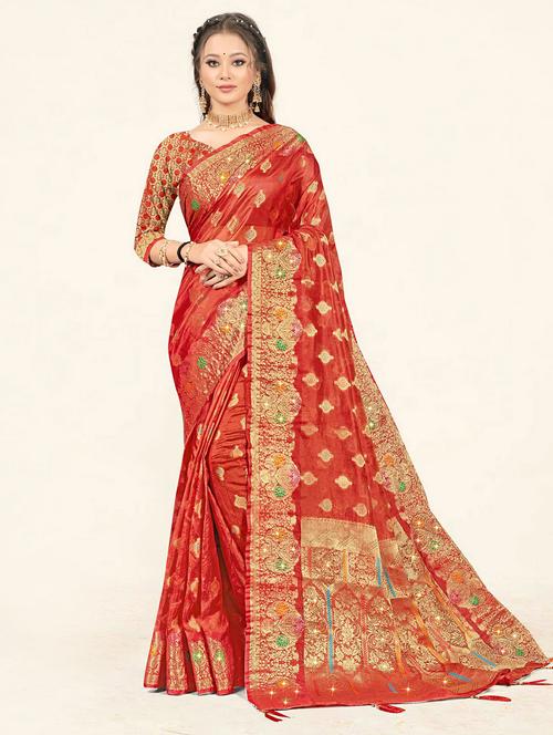 self designed woven saree with blouse - 19232848 - Very Small Image - 1