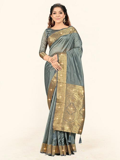 women's self design steel colored saree - 19232898 - Very Small Image - 1