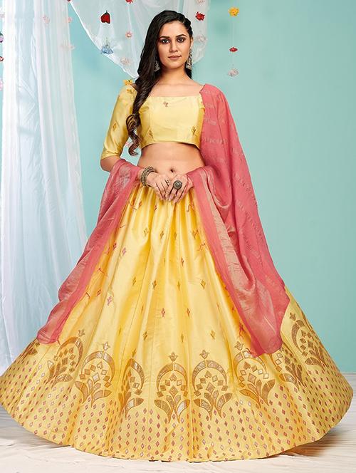 yellow embroidered flared lehenga - 19242382 - Very Small Image - 1